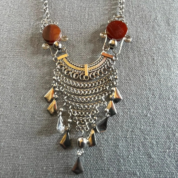 Artisan Peru Necklace • Signature Peruvian Wire Work w/ Cognac Brown Stone - Picture 2 of 5